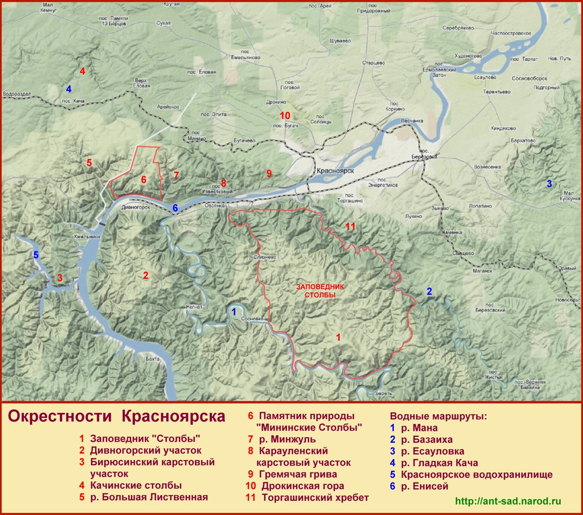 Красноярские столбы на карте России